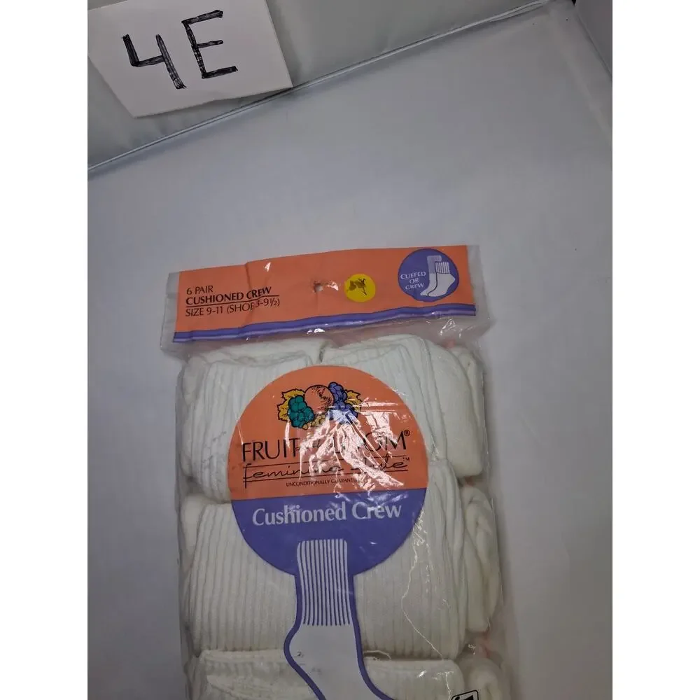4E Vintage NOS Fruit of the Loom Feminine Cushioned Crew Socks 6pk